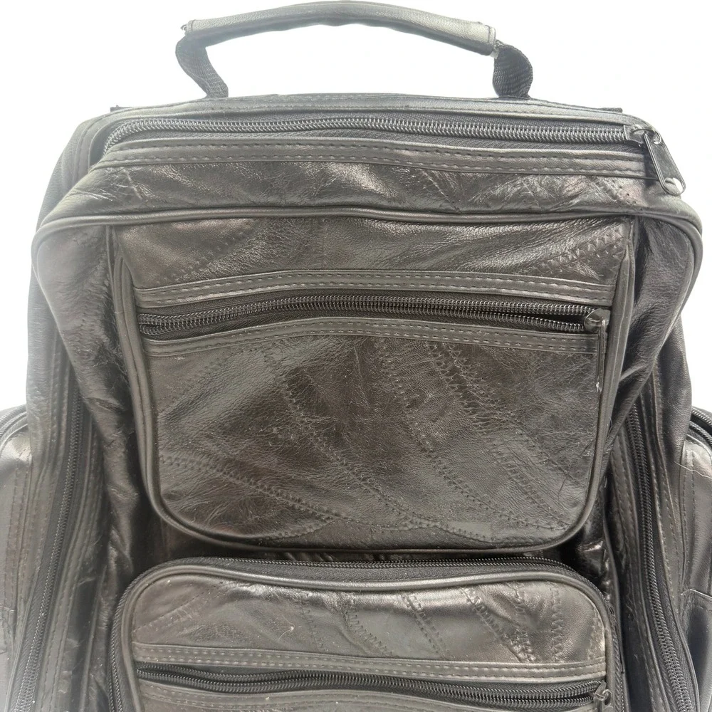 Patchwork Leather Rolling Backpack Large Black Y2K Travel Bag